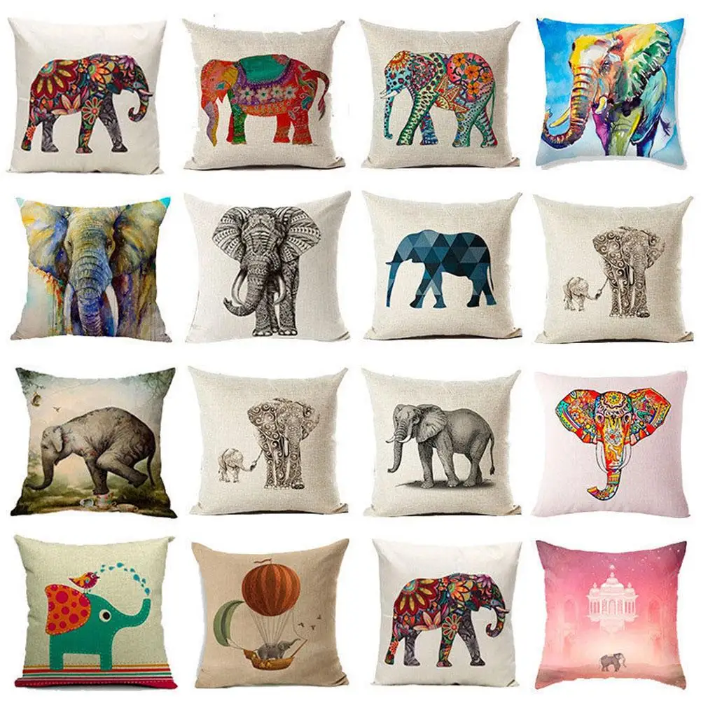 

45x45cm Cute Elephant Printed Throw Pillow Case Cushion Cover Sofa Car Home Office Decor Pillow Covers New