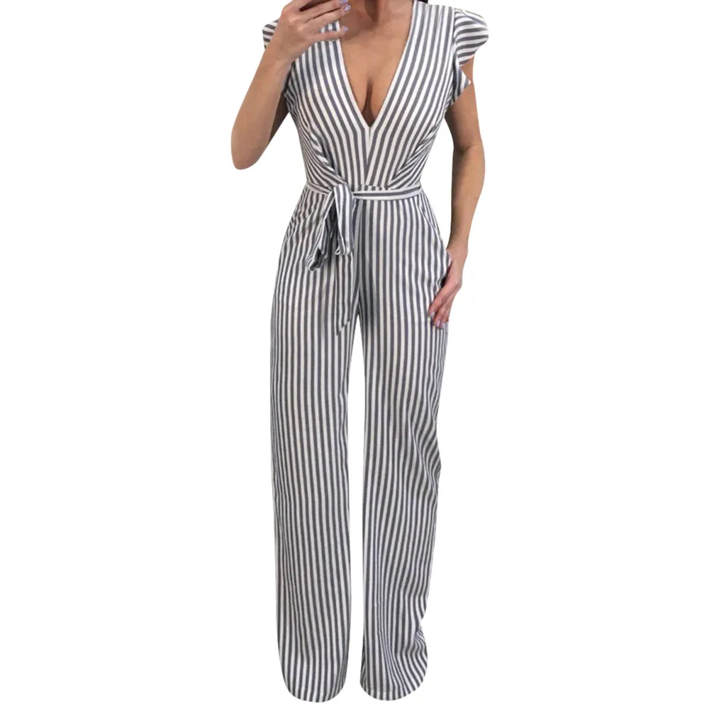 

2019 Spring Ladies Striped stitching high waist tight-fitting long jumpsuit Slim Fit Body Sexy Bodycon Bodysuits