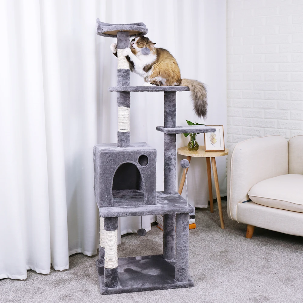 H173CM Cat Tree House with Hanging Ball Kitten Furniture Scratch Solid Wood for Cats Climbing Frame Cat Condos Domestic Shipping H173CM Cat Tree House with Hanging Ball Kitten Furniture Scratch Solid Wood for Cats Climbing Frame Cat Condos Domestic Shipping