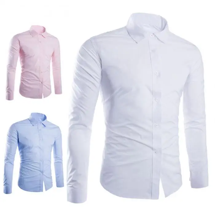 Spring Autumn Men Shirt Long Sleeve Solid Color Easy-care Anti Crease Man Casual Shirts M-3XL GDD99