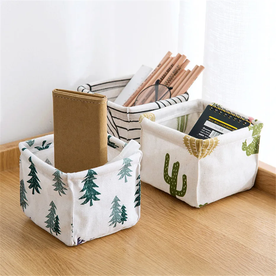 Linen Storage Basket Office Desktop Sundries Cosmetic Makeup Organizer Drawer Underwear Clothes Toy Storage Box 2