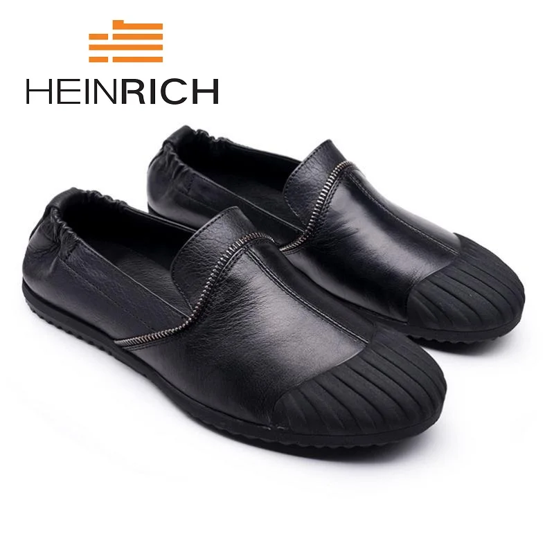 

HEINRICH 2018 New Handmade Personality Black Men Shoes Luxury Brand Casual Loafers Men Flats Shoes Erkek Ayakkabi Deri