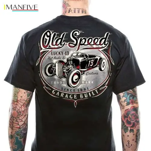 

Lucky 13 Old Custom Men's T-Shirt Rockabilly Punk Kustom Kulture Hot Rod Speed T shirt Summer Style Fashion Men