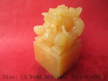 

3.94 inch/100% of natural topaz jade hand carved dragon, kirin seal