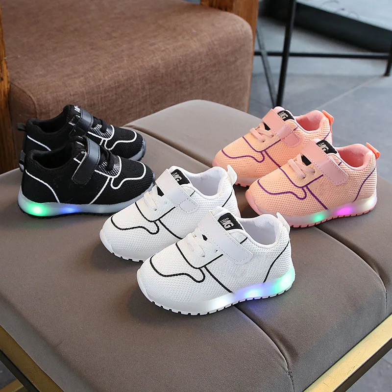 

Fashion infant tennis breathable children casual shoes high quality sports kids sneakers LED lighted baby girls boys shoes