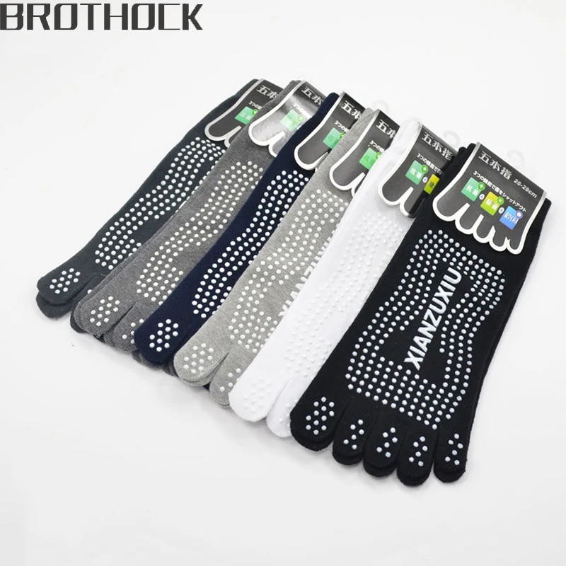 Brotock, мужские хлопковые дышащие Нескользящие массажные носки для йоги, хлопковые спортивные носки для йоги с пятью пальцами, носки с 5 пальцами