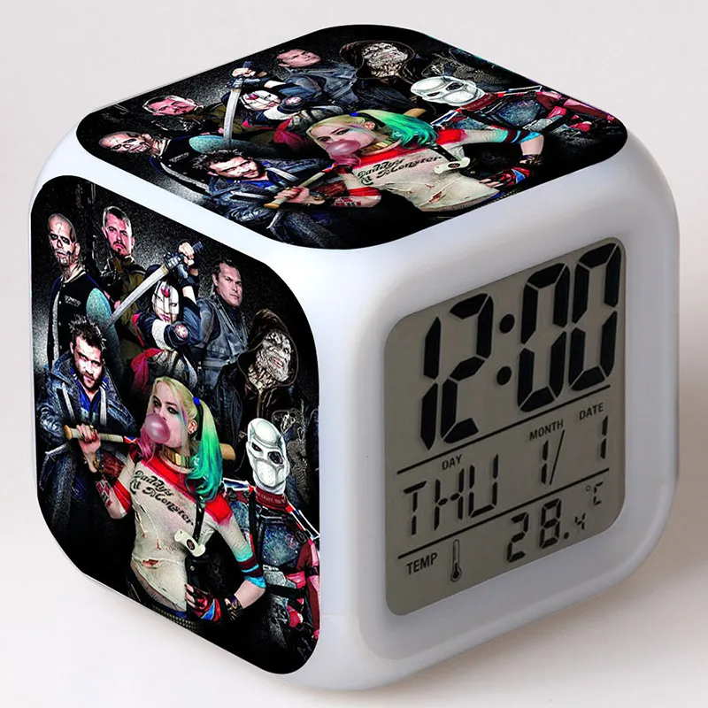 Suicide Squad Harley Quinn Joker Figurine Alarm Clock Juguetes LED