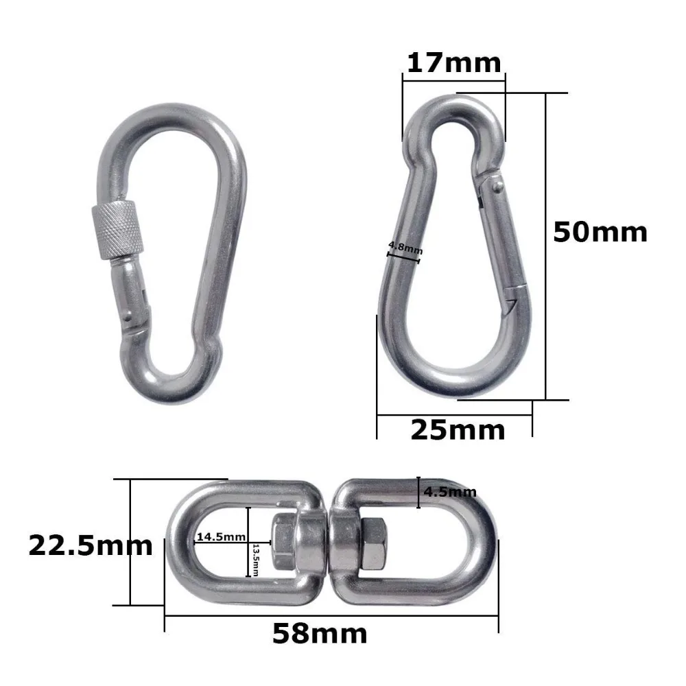 M5 Stainless Steel Double Ended Swivel Eye Hook and Safety Carabiner