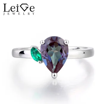 

Leige Jewelry Alexandrite Ring Engagement Ring June Birthstone Pear Cut Gemstone Solid 925 Sterling Silver Gifts for Women