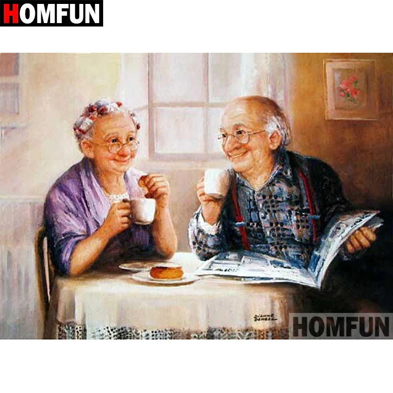 Алмазная живопись HOMFUN A01399 пары пожилых картина Стразы 5D с полным заполнением