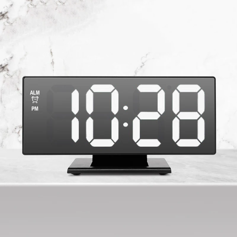 Digital Alarm Clock LED Mirror Clock Multifunction Snooze Time Display Night Light LCD Desktop Desktop Despertador USB Cable