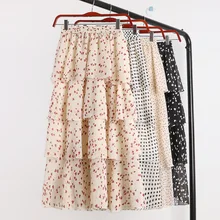 Новые женские плиссированные юбки в горошек с сердечками, эластичность, высокая талия, уличная, с оборками, а-силуэт, до середины икры, макси юбка, бежевый, черный