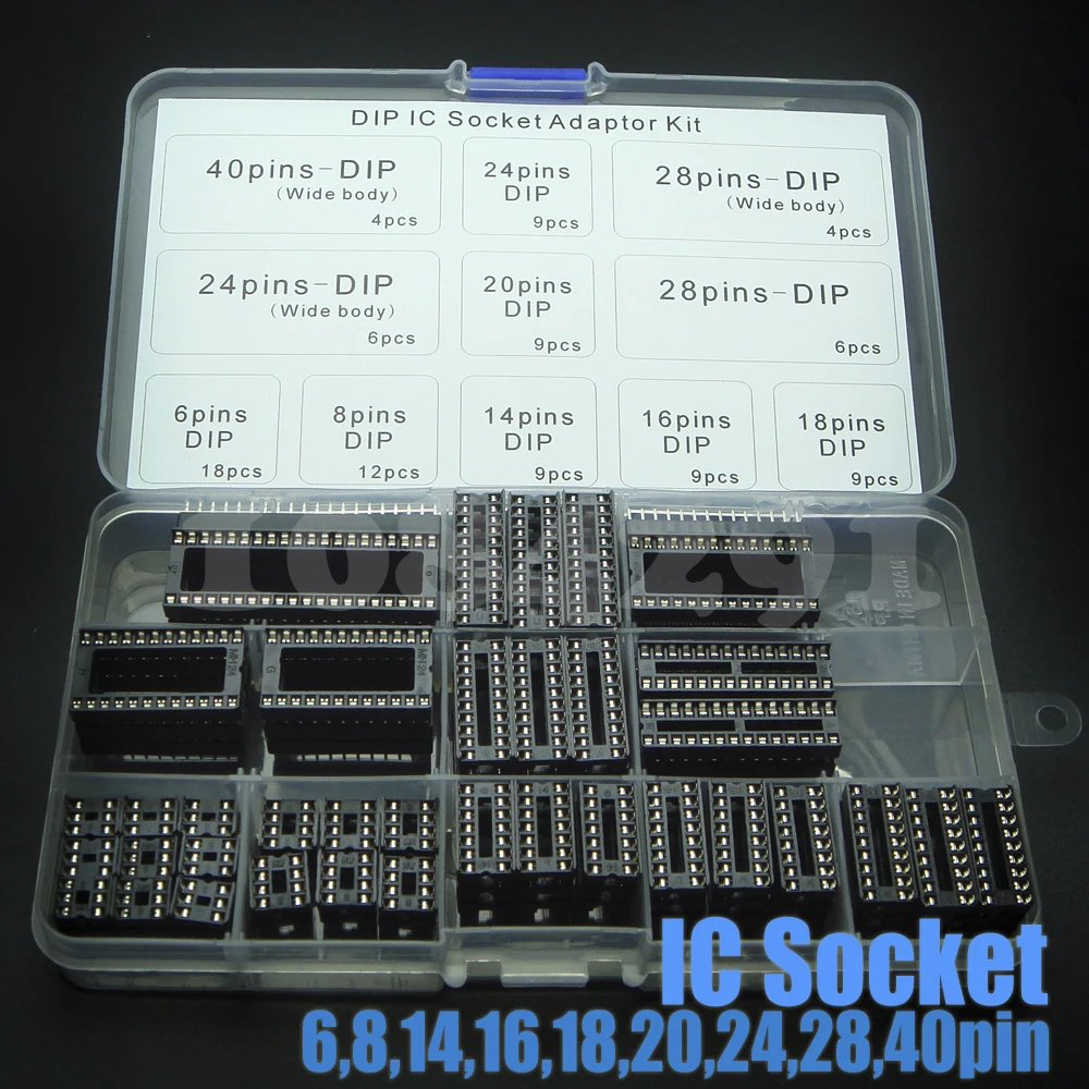 95pcs/set 6,8,14,16,18,20,24,28 pins DIP IC Sockets Adaptor Solder Type