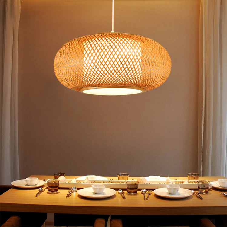 Round Hand Knitted Bamboo Rattan Pendant Light Cord Fixture Rustic