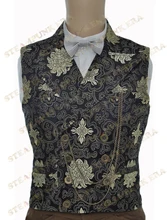 Halloween Costume Black Jacquard Floral Victorian Steampunk Waistcoat