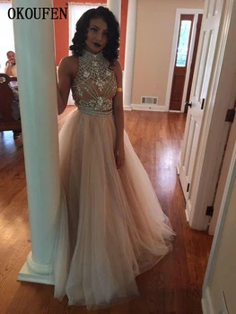 

Beadings Two Pieces Prom Dresses 2019 Sexy Shiny Separate Backless Formal Party Gown vestidos de fiesta largos elegantes de gala