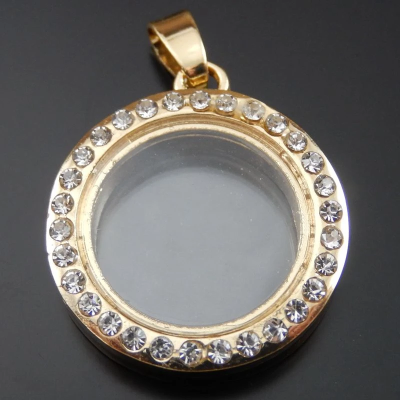1PC 25 6 29mm Gold Alloy Round Shape Locket Box Rhinestone Decor Charms Pendant Jewelry Making