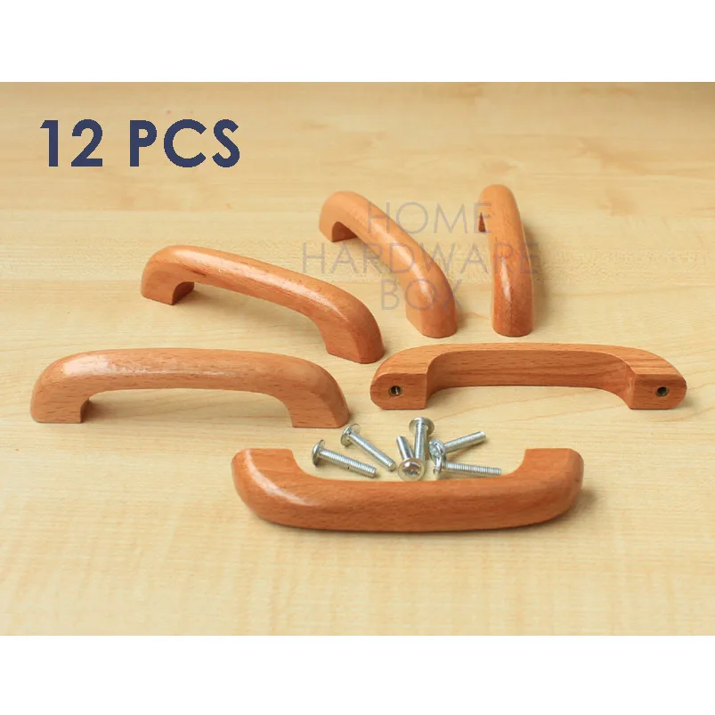 12 pc varnished wooden drawer handle wood pulls holes center