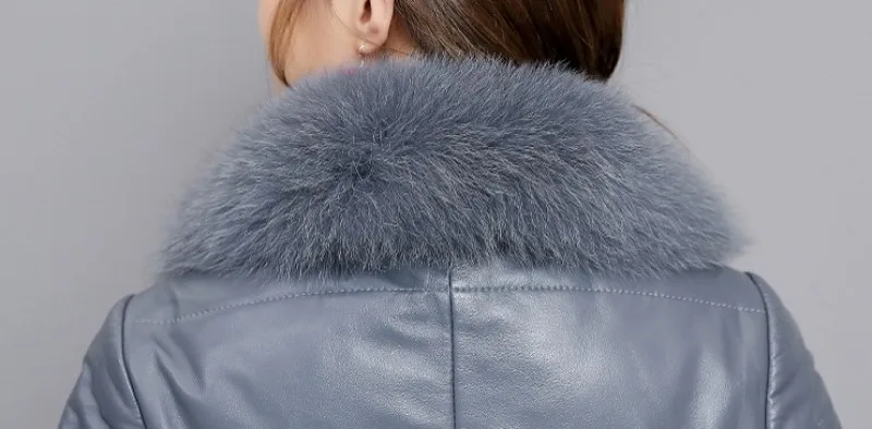 Куртка из искусственной кожи с воротником из лисьего меха женская элегантная Роскошная S-4XL больших размеров женские длинные парки зауженное пальто впору теплая зимняя одежда
