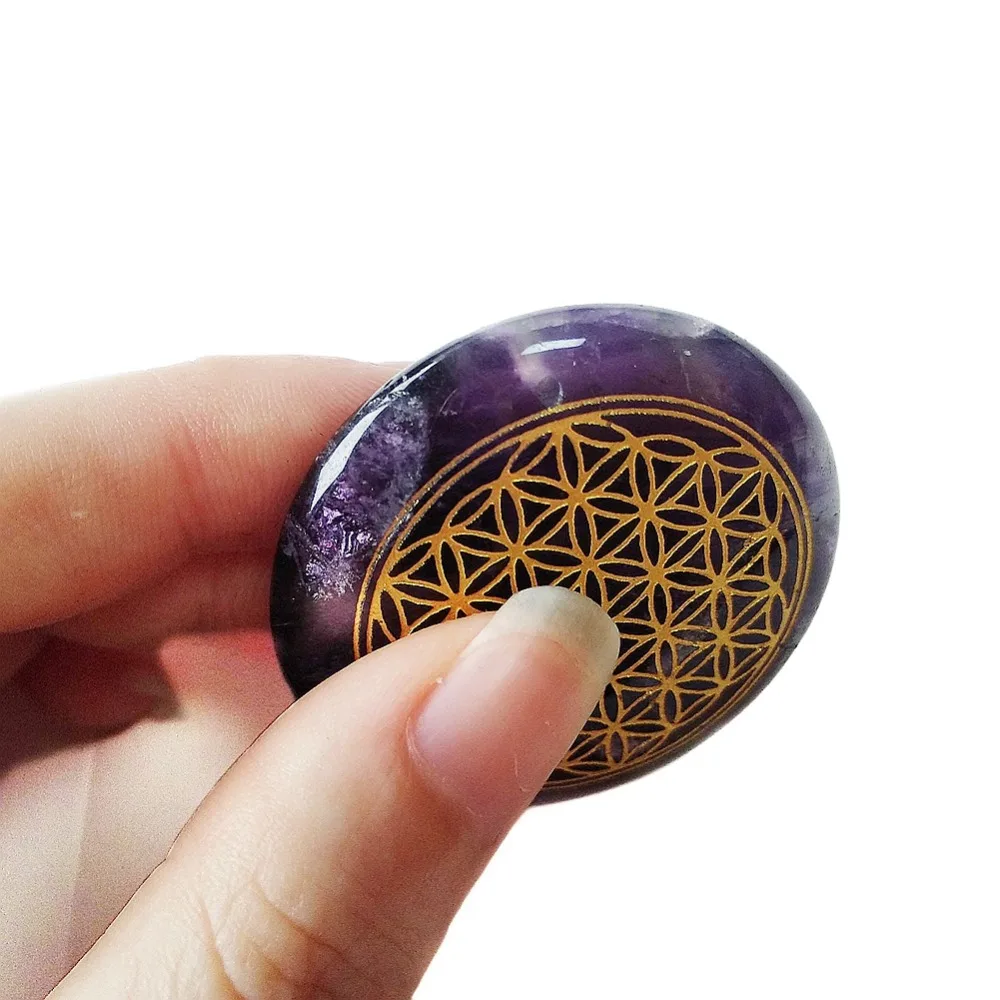 Аметистовый камень амулеты резной цветок жизни символы рейки лечебные камни с
