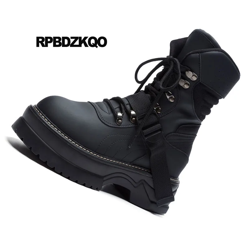 Luxe Plate Femmes Cheville Chaussures Grand Noir Taille Combat 41 De Rond Talon Flatform 10 forme Noir Dentelle Militaire blanc Bout Muffin Bottes Jusqu'à Moyen A8fzq