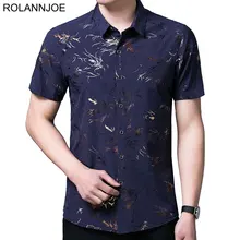 R.N.J. Тиснение золотом Птицы Печать Рубашки Для мужчин s одежда короткий рукав мужская одежда рубашки умный Повседневное Slim fit Для мужчин социальной рубашка