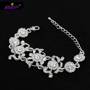 

New Rhinestone Crystals Silver Wedding Bride Bracelet Chain Girl Women Jewelry CX002SIL