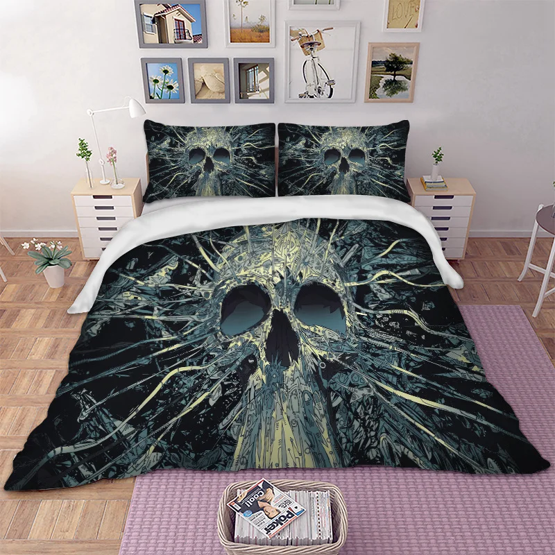 

Skull bedding set bed linen set Single Double Queen King Size Textiles Beddingclothes Duvet Cover Set quilt cover soft new