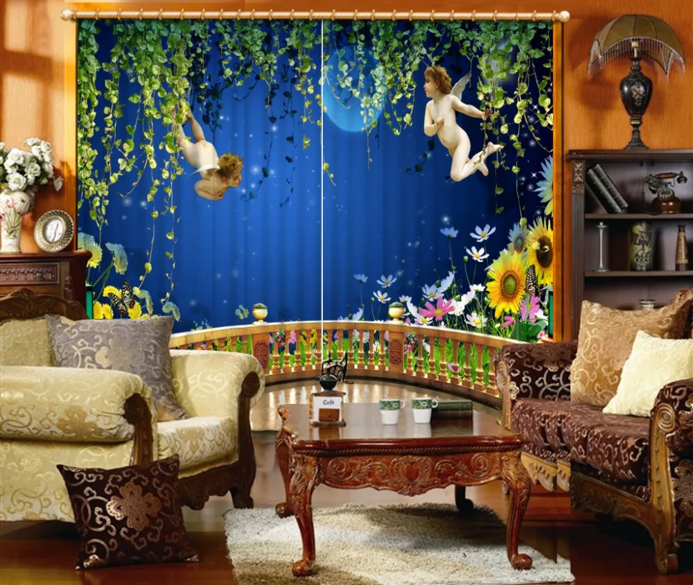 European Curtain Custom 3d Photo High quality angel curtain for living room fabrics 3D Window | Дом и сад