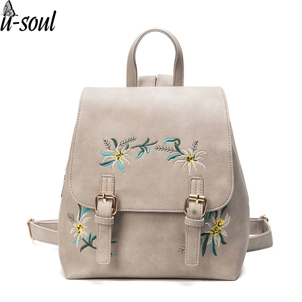 women leather backpack pu flower Embroidery School Bag For Teenage Girls Ladies Small Backpacks Gray Sac A Dos A1636 | Багаж и сумки