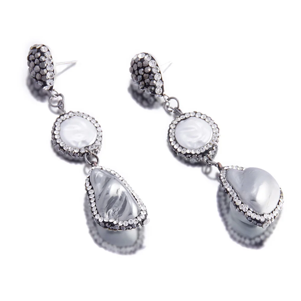 

BERBENY Elegant Silver Crystal Earring Tender Colors Stone Shell Earrings Wedding Drop Earrings Women Party Earrings Jewelry