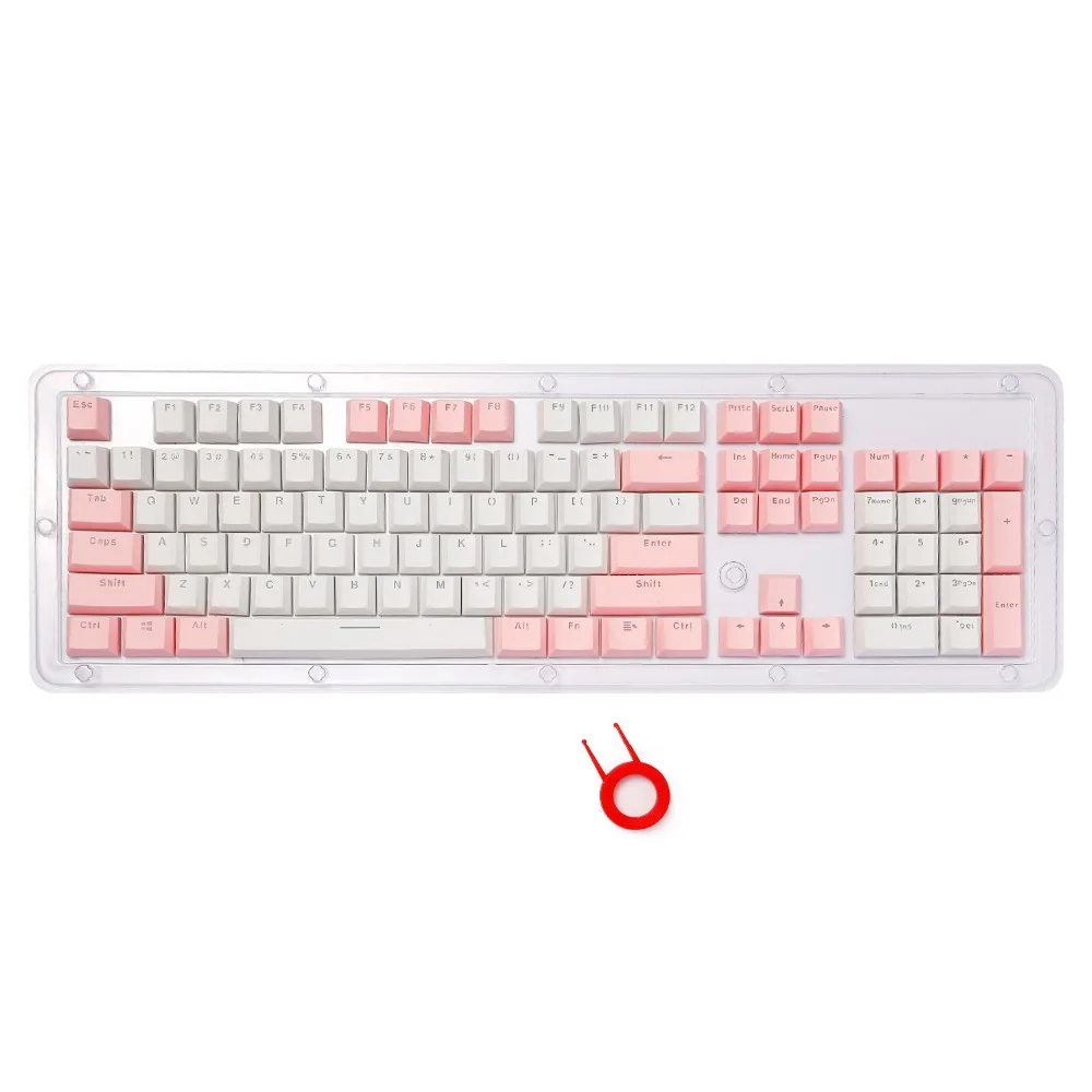 PBT клавишные колпачки для механической клавиатуры, двойная съемка, розовый, белый, комбинированная поддержка, с подсветкой, стандарт США, 104, клавишные колпачки с съемником ключей