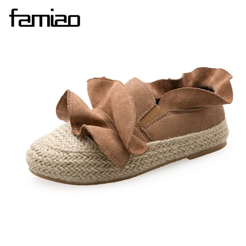 

FAMIAO Ruffles women shoes Weave causal beach round toe zapatos mujer 2017 escarpins femme Espadrilles flat with shoes