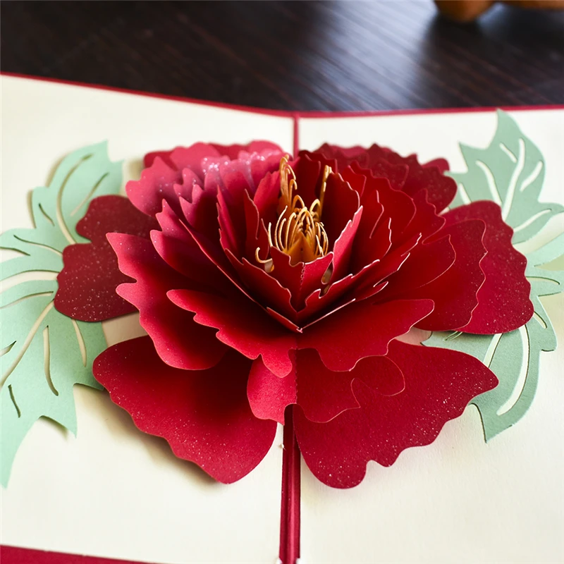 

Peony 3D Pop UP Card Birthday Gift with envelope sticker Flower laser cut invitation Greeting Card postcard kirigami mothers day