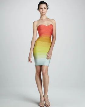 

Wholesale Gradient rainbow colors Sweet and sexy Skinny Mini Cocktail party Bandage dress (H0986)