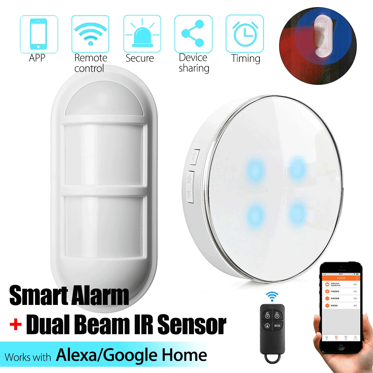 

WIFI Smart Alarm System Security Home and Binary Infrared Detector Set WIFI APP Remote Control Works With Alexa Google Home