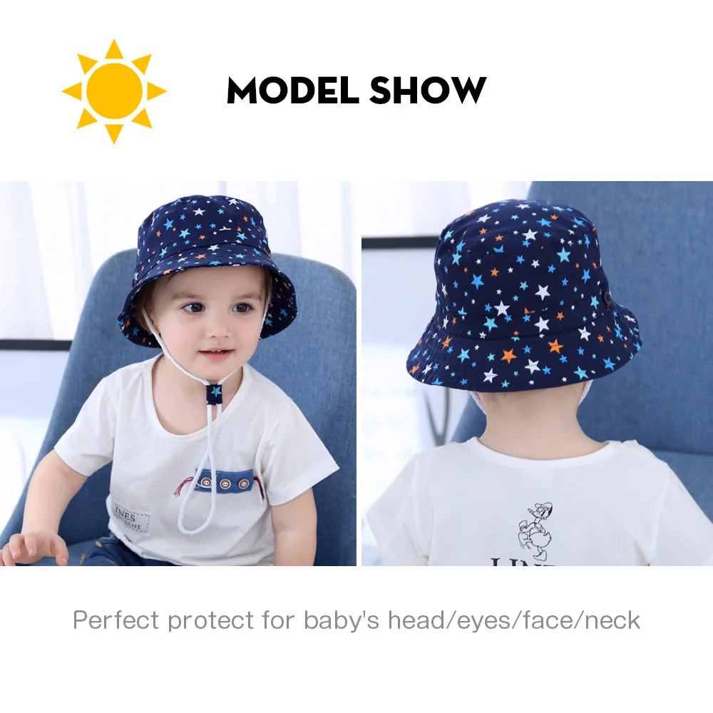 0M-4Y Kids Baby Bucket Hats Toddler Kids Wide Brim UV Protection Sun Cap Light Blue