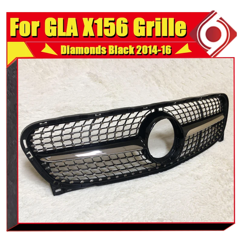 X156 бриллианты решетка гриль ABS глянец Черный без знака для Mercedes GLA класс Спорт GLA180 200 250 GLA45 вид передний гриль 14-16