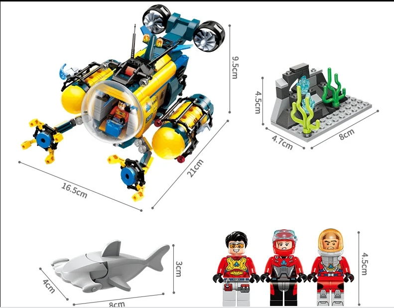 401 шт глубоководная Миссия использовать строительный блок Дайвинг Spar Акула горнодобывающая буровая машина Подводные кирпичики для детей