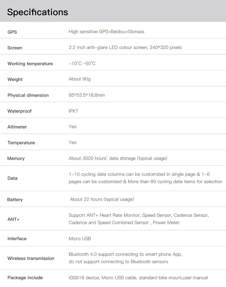 Все аксессуары я gps порт IGS618 gps Велоспорт компьютер Беспроводной IPX7 Водонепроницаемый велосипед цифровой секундомер Велоспорт Спидометр