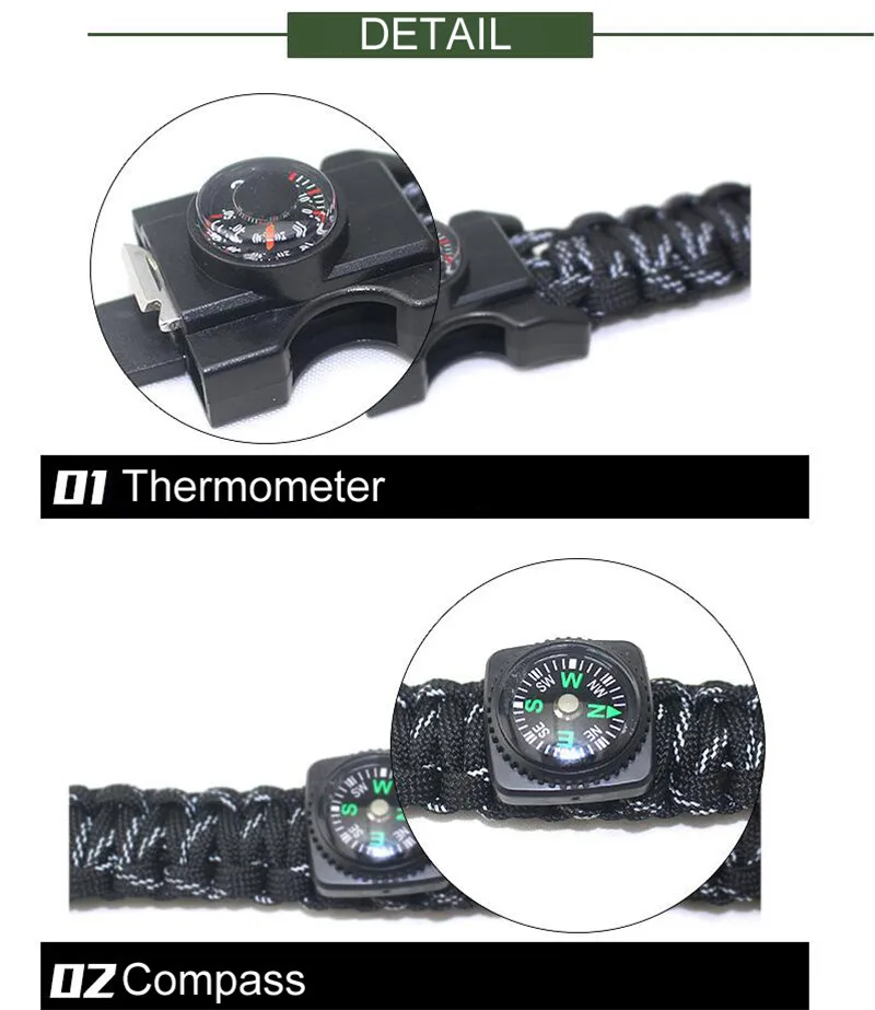 Многофункциональный плетеный браслет для выживания светодиодный Паракорд браслеты для мужчин Открытый Кемпинг Аварийный термометр свисток термометра