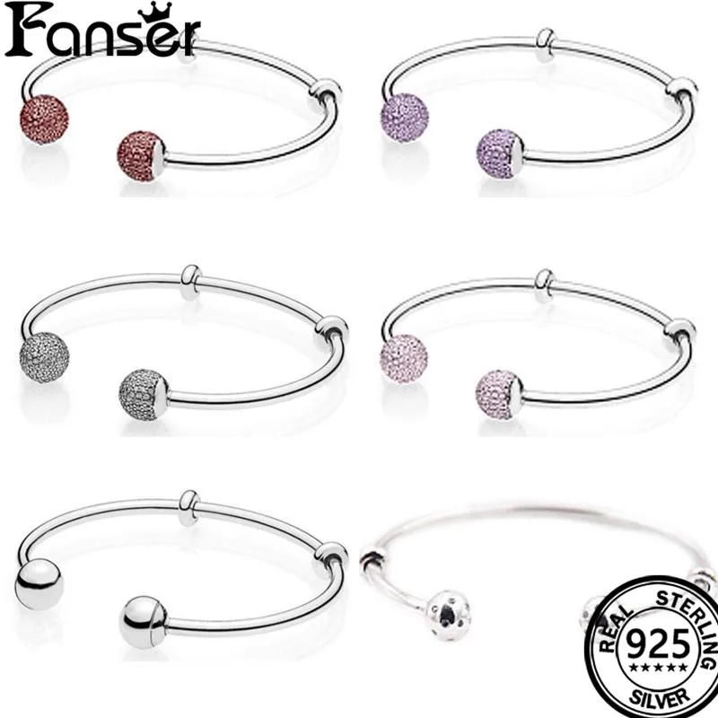 

FANSER Open Women round ball BANGLE Geniune S925 Silver Original Copy BRACELET Has Logo & Two-Tone PANDORS Fashion Jewelry