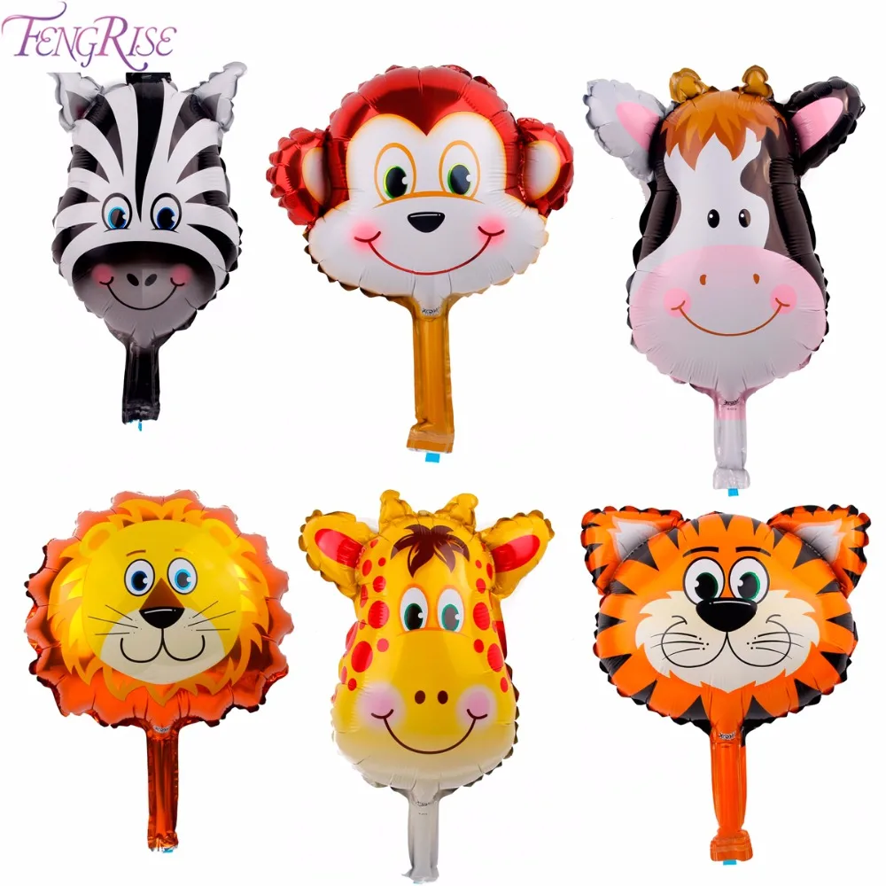 

FENGRISE 6pcs/lot Cute Jungle Party Animal Balloons Lion Monkey Deer Helium Baloon Birthday Party Decoration Kids Favors Ballon