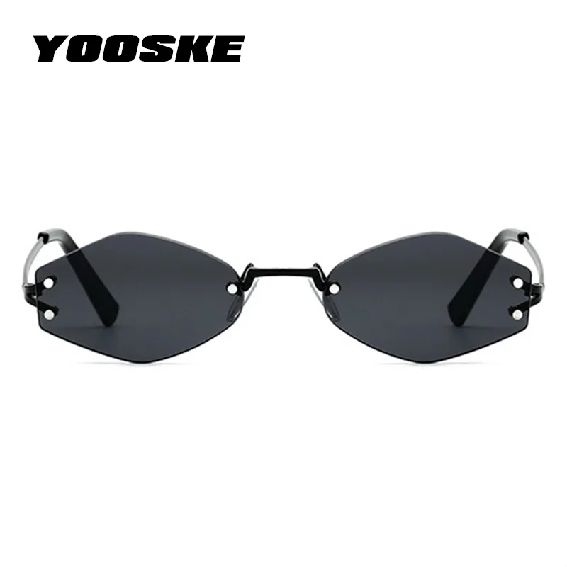 YOOSKE маленькие шестигранные солнцезащитные очки для женщин, фирменный дизайн, Винтажные Солнцезащитные очки «кошачий глаз», ретро очки без оправы, красные, черные, женские очки