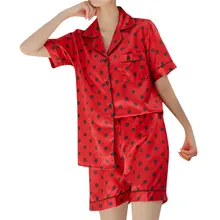Для женщин 2 шт. летние пижамы короткий рукав шорты для свободная Пижама домашняя одежда летний комплект шифоновое платье 40mi01