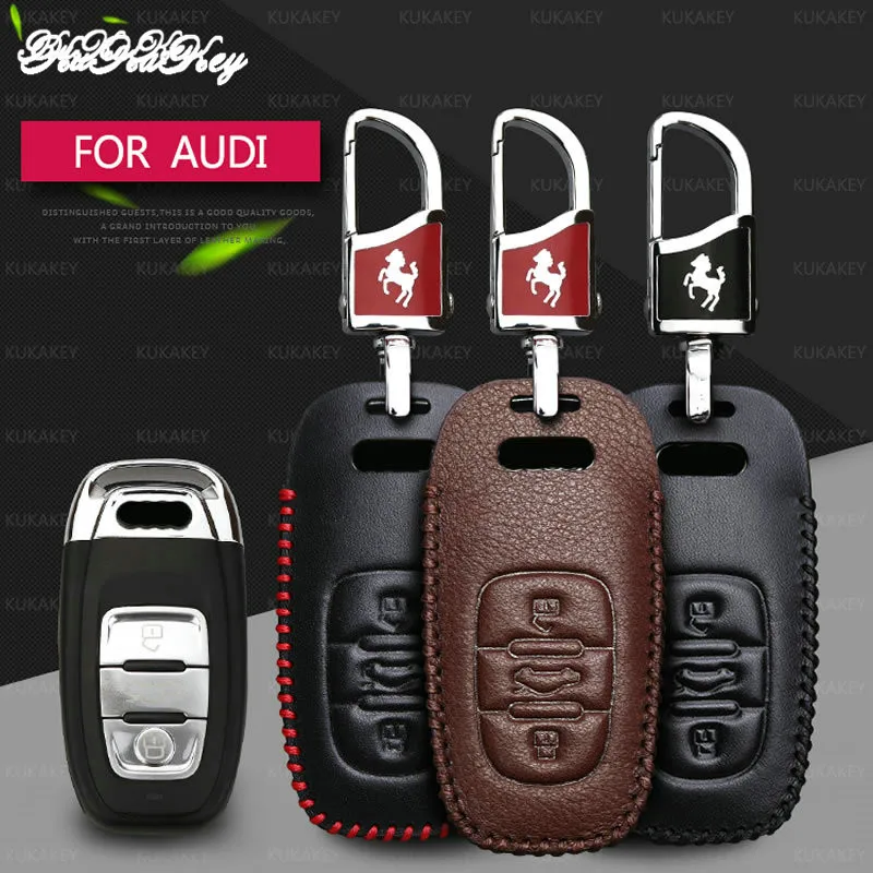 

Leather Auto Car Key Case Protection Cover For Audi B6 B7 B8 A4 A5 A6 A7 A8 Q5 Q7 R8 TT S5 S6 S7 S8 SQ5 RS5 Remote Fob Holder