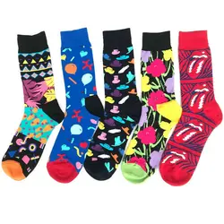 PEONFLY, 5 пар/лот, новинка 2019, весенние носки для мужчин, модная разноцветная шапочка в стиле хип-хоп, хлопковые забавные носки с цветочным
