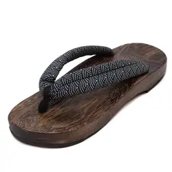 Летние мужские сандалии; деревянные шлепанцы в японском стиле гэта; сабо в стиле пауловнии; обувь с круглым носком для костюмированной