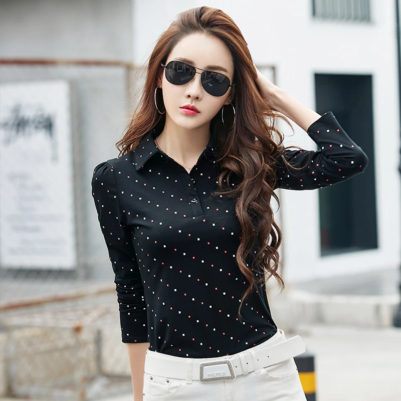 BIBOYAMALL Women Blouses 2017 Cotton Autumn Casual Dot OL Blouse Slim Long Sleeve Work Wear Blusas Tops Shirts Plus Size Black BIBOYAMALL Women Blouses 2017 Cotton Autumn Casual Dot OL Blouse Slim Long Sleeve Work Wear Blusas Tops Shirts Plus Size Black