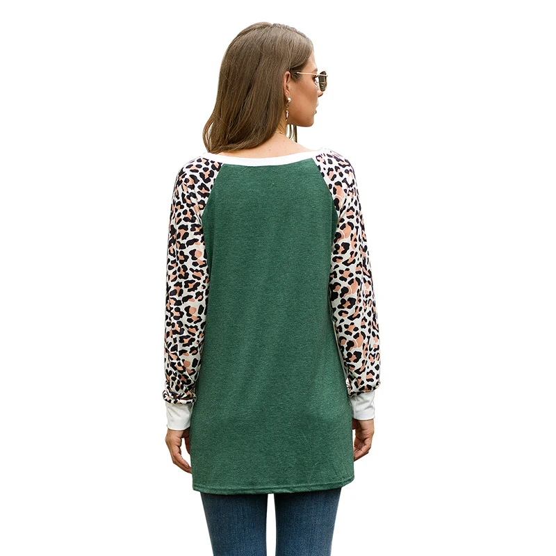 CINESSD Leopard Print Blouse Women Black O Neck Long Sleeve Pullover Casual Tops Knotted Tunic Loose 2019 Autumn Soft Tee Shirts